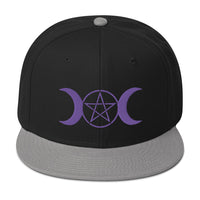 Purple Pagan Triple Moon Goddess Embroidered Flat Bill Cap embroidered snapback hat, product image 11