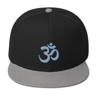 Grey OM Sacred Spiritual Symbol Embroidered Flat Bill Cap embroidered snapback hat, product image 1