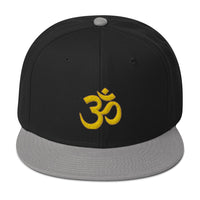 Yellow OM Sacred Spiritual Symbol Embroidered Flat Bill Cap embroidered snapback hat, product image 11