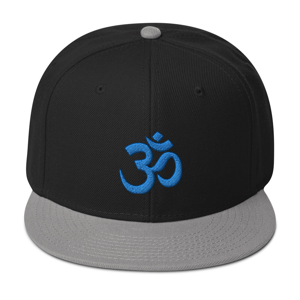 Blue OM Sacred Spiritual Symbol Embroidered Flat Bill Cap Snapback Hat