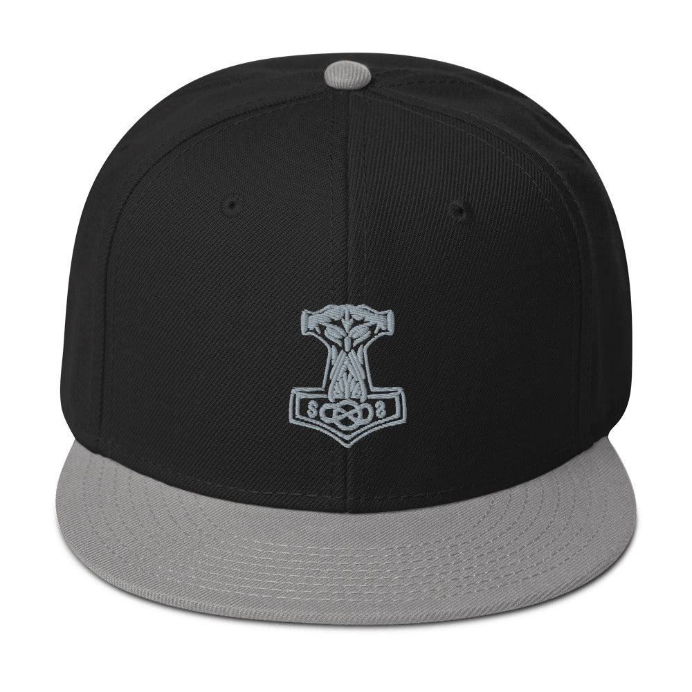 Grey Odin War Hammer Norse Mythology Embroidered Flat Bill Cap Snapback Hat