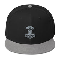 Grey Odin War Hammer Norse Mythology Embroidered Flat Bill Cap embroidered snapback hat, product image 1