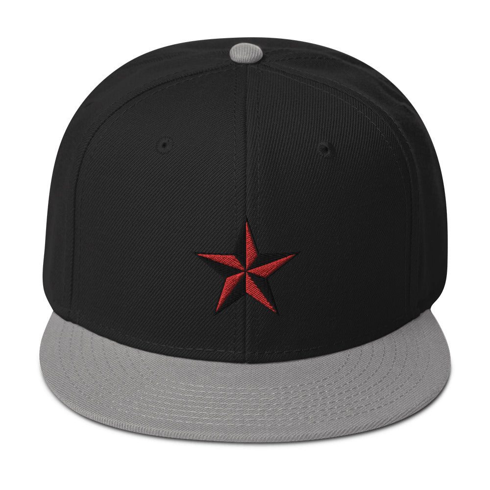 Red Nautical North Star Embroidered Flat Bill Cap Snapback Hat