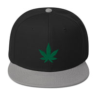 Green Marijuana Leaf Cannabis Plant Embroidered Flat Bill Cap embroidered snapback hat, product image 12
