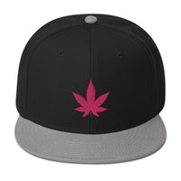 Hot Pink Marijuana Leaf Cannabis Plant Embroidered Flat Bill Cap embroidered snapback hat, product image 12