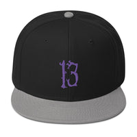 Purple Lucky Number 13 Goth # Thirteen Embroidered Flat Bill Cap embroidered snapback hat, product image 11