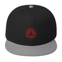 Red Illuminati All Seeing Psychic Eye Embroidered Flat Bill Cap embroidered snapback hat, product image 11