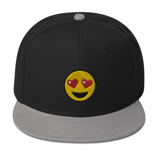 Heart – Eyes Emoji Embroidered Emoticon Flat Bill Cap embroidered snapback hat, product image 1