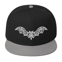 White Gothic Vine Wrought Iron Bat Embroidered Flat Bill Cap embroidered snapback hat, product image 12