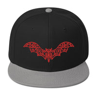 Red Gothic Vine Wrought Iron Bat Embroidered Flat Bill Cap embroidered snapback hat, product image 11