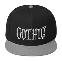 White Gothic Dramatic Style Embroidered Flat Bill Cap embroidered snapback hat, product image 1