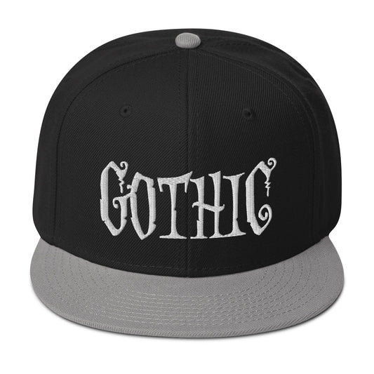 White Gothic Dramatic Style Embroidered Flat Bill Cap embroidered snapback hat, product image 1