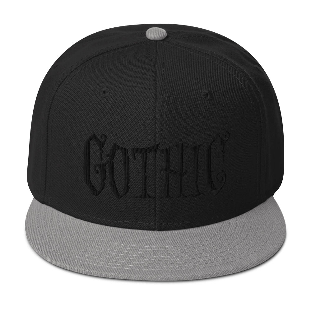 Black Gothic Dramatic Style Embroidered Flat Bill Cap Snapback Hat