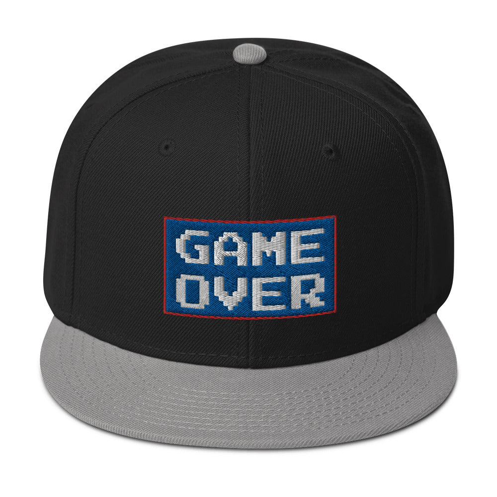 Game Over 8 Bit Embroidered 80's Retro Style Flat Bill Cap Snapback Hat