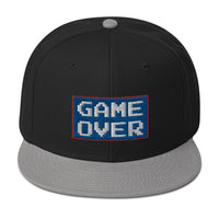 Game Over 8 Bit Embroidered 80's Retro Style Flat Bill Cap embroidered snapback hat, product image 1
