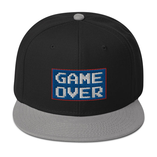 Game Over 8 Bit Embroidered 80's Retro Style Flat Bill Cap embroidered snapback hat, product image 1