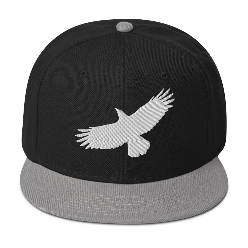 Flying Raven Black Bird Embroidered Flat Bill Cap Snapback Hat