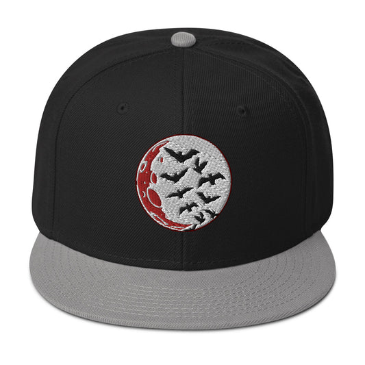 Flying Bats over a Blood Moon Embroidered Flat Bill Cap embroidered snapback hat, product image 1