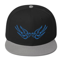 Blue Falling Sparrows Tattoo Style Bird Embroidered Flat Bill Cap embroidered snapback hat, product image 11