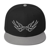White Falling Sparrows Tattoo Style Bird Embroidered Flat Bill Cap embroidered snapback hat, product image 12