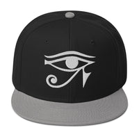 White Eye of Ra Egyptian Goddess Embroidered Flat Bill Cap embroidered snapback hat, product image 1