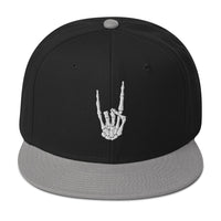 White Bone Hand Devil Horns Metal Sign Embroidered Flat Bill Cap embroidered snapback hat, product image 11