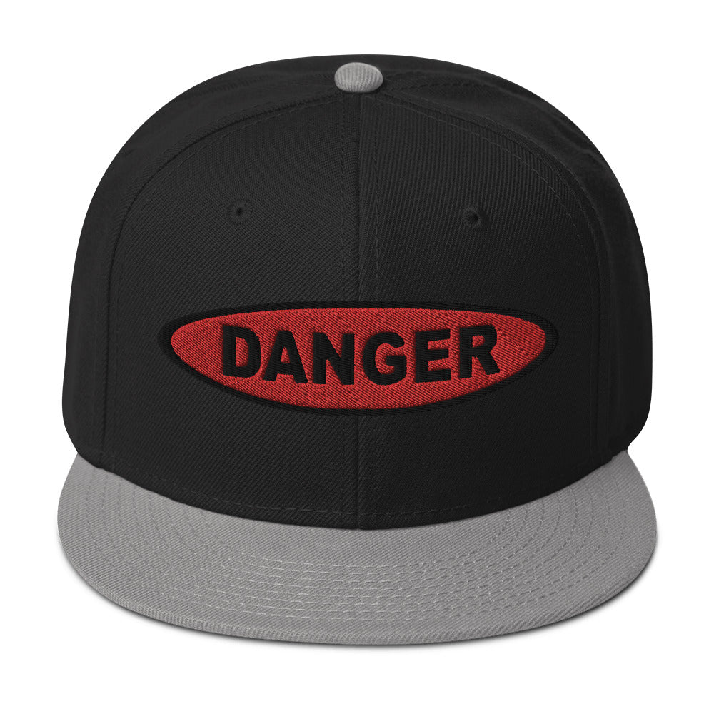 Red Danger Warning Sign Embroidered Flat Bill Cap Snapback Hat