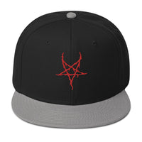 Red Inverted Pentagram Black Metal Style Embroidered Flat Bill Cap embroidered snapback hat, product image 11