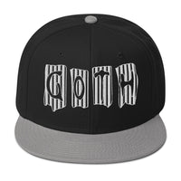 Black and White Vertical Stripe Goth Embroidered Flat Bill Cap embroidered snapback hat, product image 12