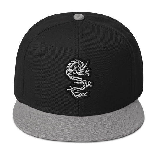 White Ancient Chinese Dragon Embroidered Flat Bill Cap embroidered snapback hat, product image 1