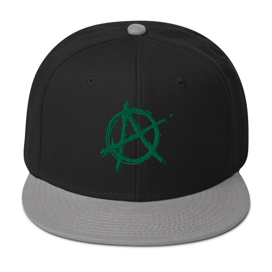 Green Anarchy Sign Punk Rock Chaos Embroidered Flat Bill Cap embroidered snapback hat, product image 1