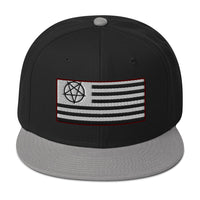American Satanist Inverted Pentagram U.S. Flag Embroidered Flat Bill Cap embroidered snapback hat, product image 12