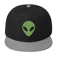 Alien Face Little Green Men Embroidered Flat Bill Cap embroidered snapback hat, product image 1