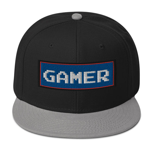 80's Retro Style 8 Bit Gamer Embroidered Flat Bill Cap embroidered snapback hat, product image 1