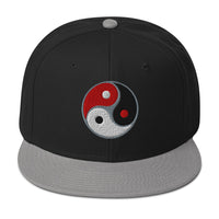 Triple Yin Yang Concept Chinese Symbol Flat Bill Cap embroidered snapback hat, product image 1