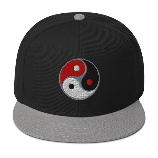 Triple Yin Yang Concept Chinese Symbol Flat Bill Cap embroidered snapback hat, product image 1