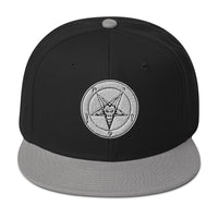 White Baphomet Sigil Snapback – Occult Satanic Flat Bill Hat, Gothic Dark Aesthetic, Alt Streetwear Embroidered Cap embroidered snapback hat, product image 6