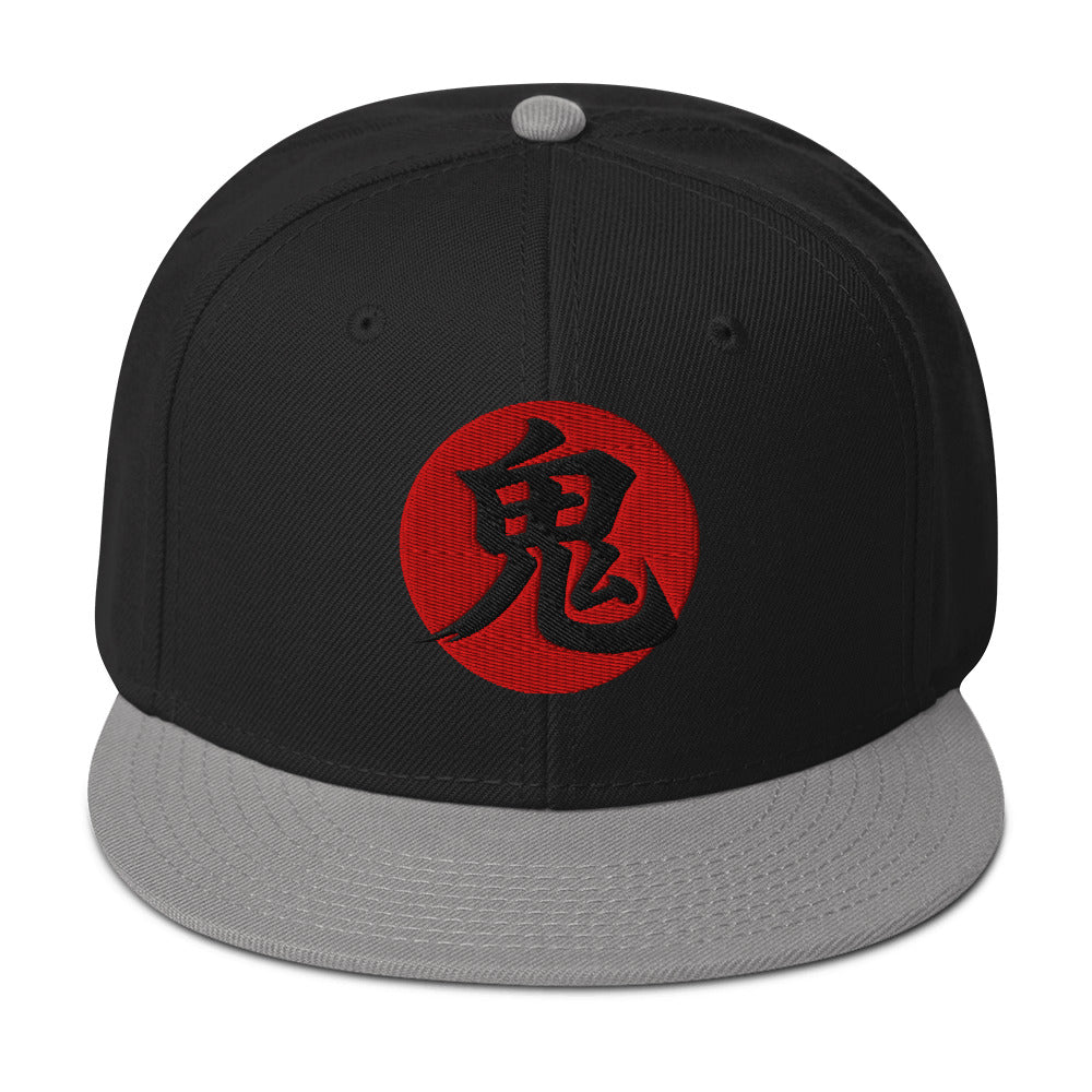 Demon Kanji 鬼 (Oni) Flat Bill embroidered snapback hat, product image 6