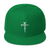 Wooden Stakes Cross Embroidered Flat Bill Cap embroidered snapback hat, product image 28