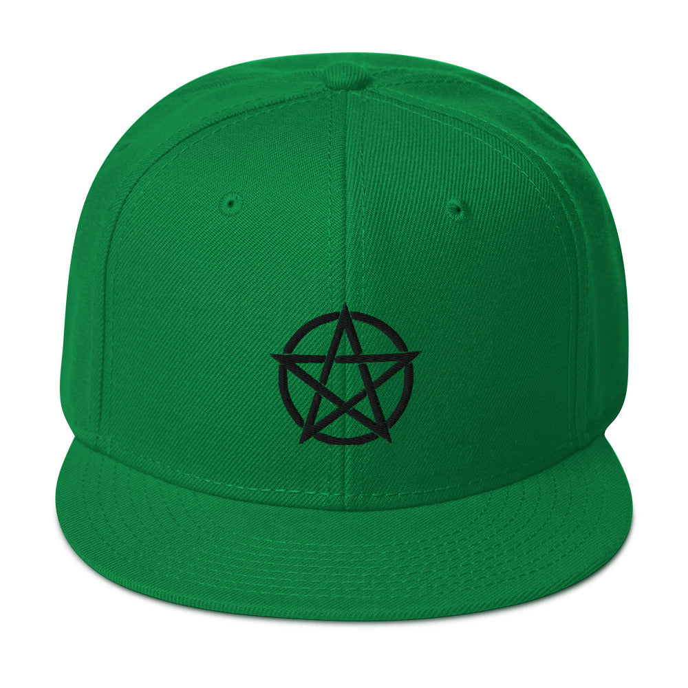 Black Witchcraft Woven Pentacle Pagan Embroidered Flat Bill Cap Snapback Hat