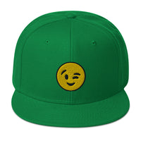 Winking Face Emoji Embroidered Emoticon Flat Bill Cap embroidered snapback hat, product image 29