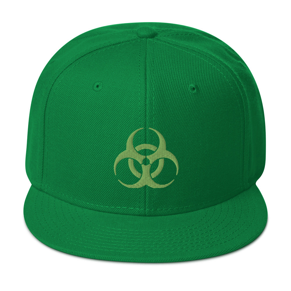 Green Bio Hazard Symbol Warning Sign Embroidered Flat Bill Cap Snapback Hat