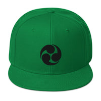 Black Tomoe Mitsudomoe Japanese Symbol Embroidered Flat Bill Cap embroidered snapback hat, product image 30