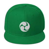 White Tomoe Mitsudomoe Japanese Symbol Embroidered Flat Bill Cap embroidered snapback hat, product image 29