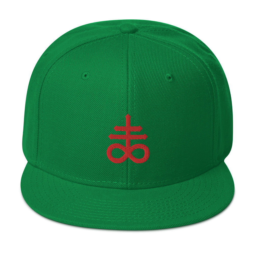 Red Leviathan Cross of Satan Occult Symbol Embroidered Flat Bill Cap Snapback Hat