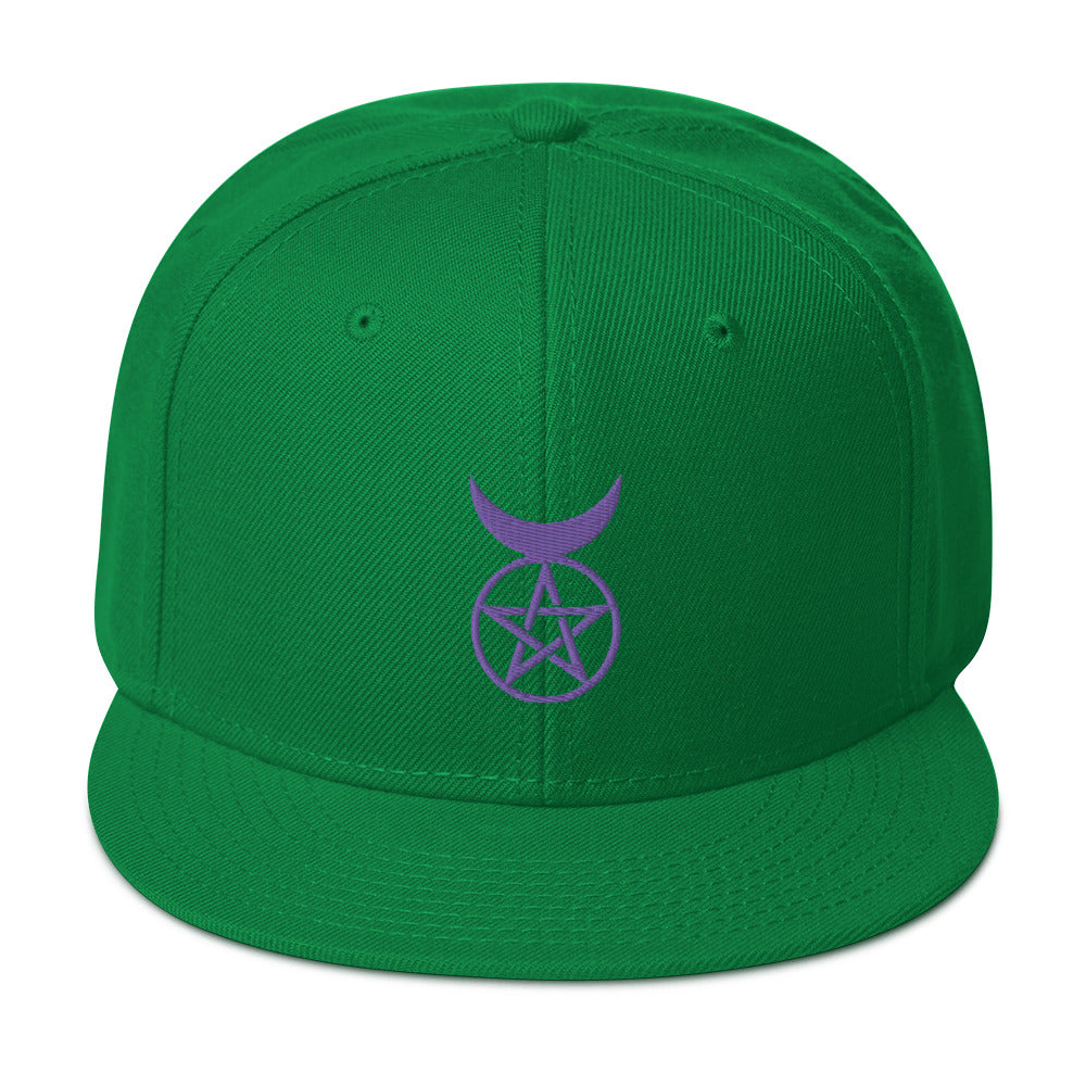 Purple Horned God Neopaganism Symbol Embroidered Flat Bill Cap Snapback Hat