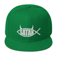 Satan Fish with Horns Religious Satire Embroidered Flat Bill Cap embroidered snapback hat, product image 29