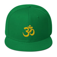 Yellow OM Sacred Spiritual Symbol Embroidered Flat Bill Cap embroidered snapback hat, product image 28