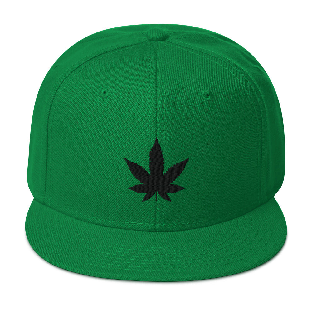 Black Marijuana Leaf Cannabis Plant Embroidered Flat Bill Cap Snapback Hat