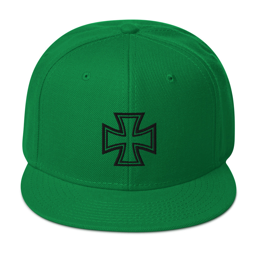 Black Heavy Metal Biker Cross Symbol Embroidered Flat Bill Cap Snapback Hat